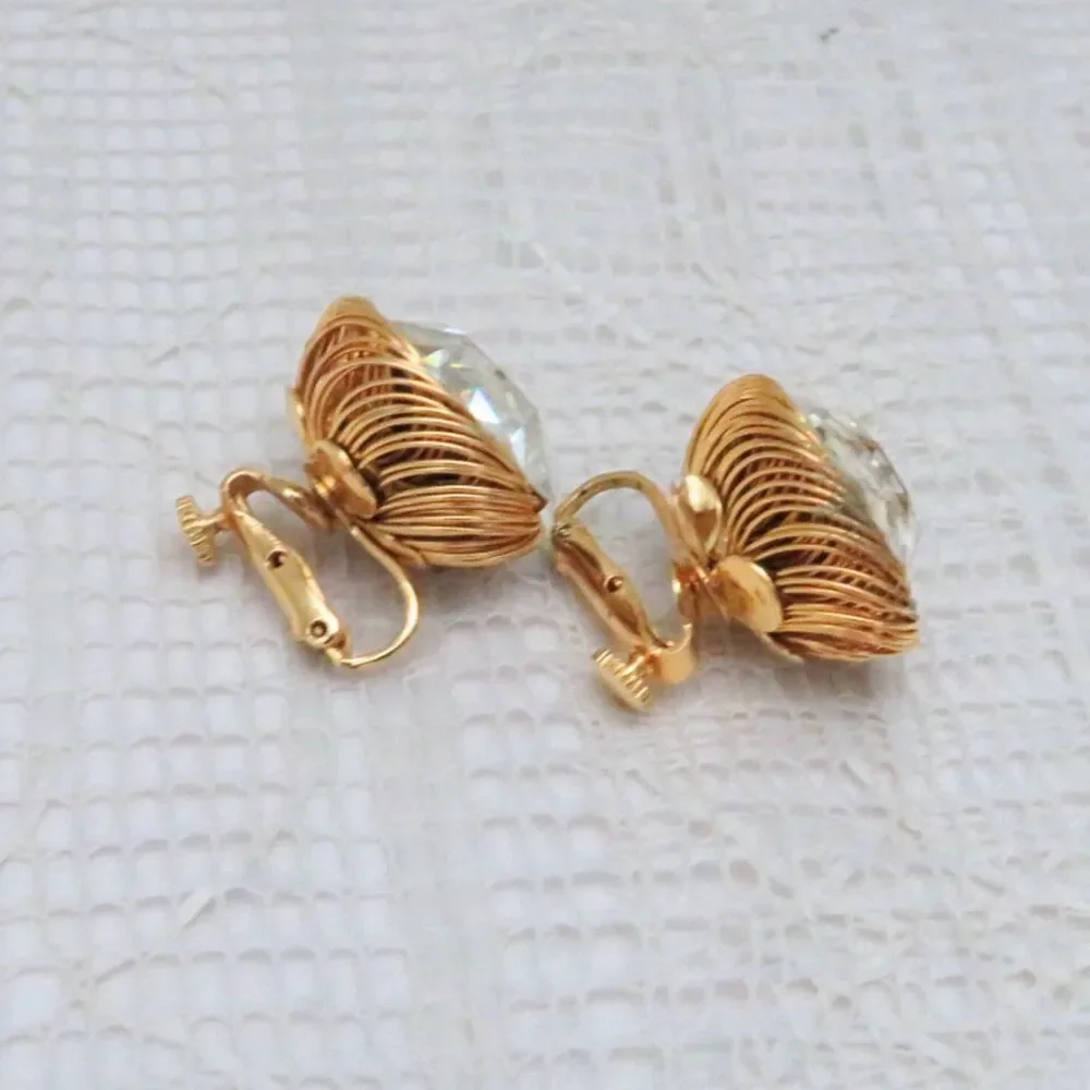Vendome Vintage Clip On Earrings Women Gold Tone Glamorous Statement Earrings